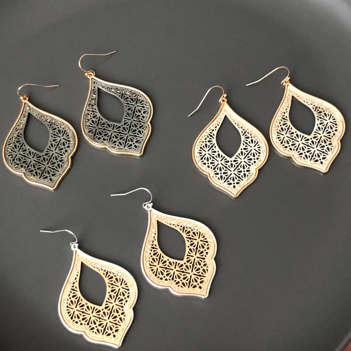 Naya ethnic inspired metallic tear drop earrings 