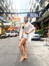Load image into Gallery viewer, Isadora white crepe chiffon gold trimmed petite womens beachwear beach kaftan