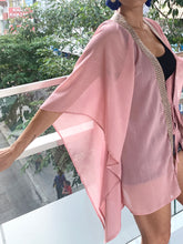 Load image into Gallery viewer, Katya blush lurex chiffon rose gold silver saree trim womens beachwear beach kaftan