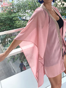 Katya blush lurex chiffon rose gold silver saree trim womens beachwear beach kaftan