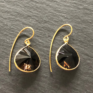 Orion gold plated gemstone dangle earrings in smokey quartz