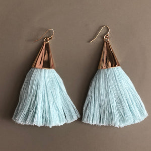Cersei boho chic tassel earrings with gold accents in mint