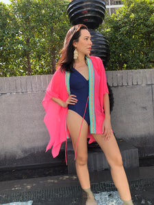 Ixchel Kaftan in Neon Pink & Green