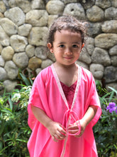 Load image into Gallery viewer, Pixie hot pink chiffon crystal trimmed kids beachwear resort wear beach kaftan in a matching mommy and me set