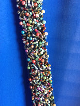 Load image into Gallery viewer, Sofi blue chiffon hand sewn multicoloured beaded trim petite womens beachwear resort wear beach kaftan