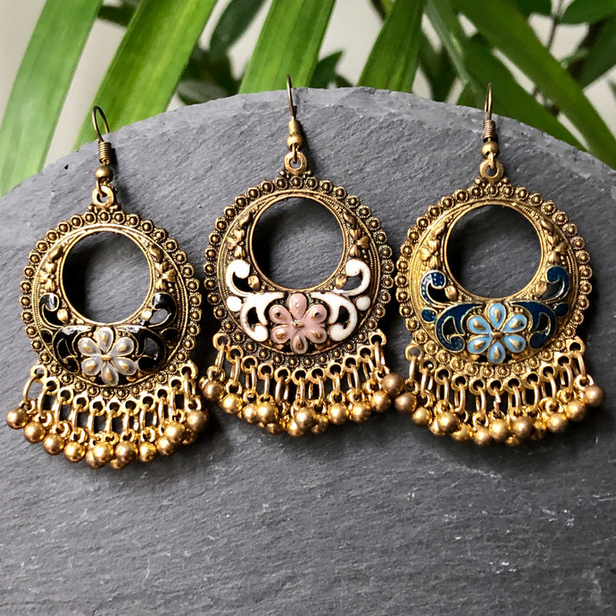 Kalinda Indian gold bells dangle dull gold earrings