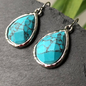 Gemma natural stone tear drop silver earrings