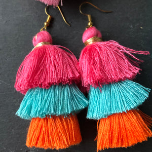Midi Deewani tiered boho tassel ombre earrings in rainbow