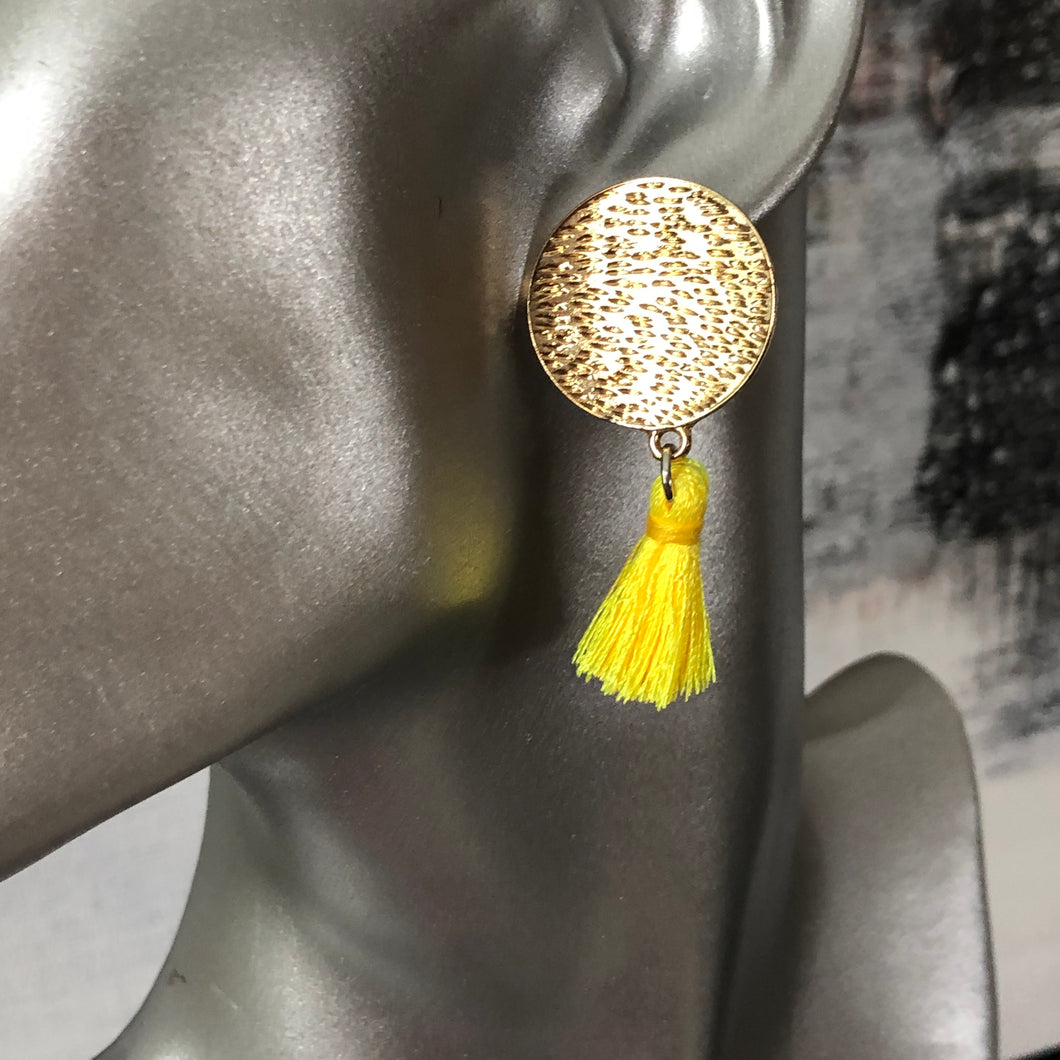 Mahana textured gold tiered mini tassel boho glamorous earrings in yellow