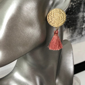 Mahana textured gold tiered mini tassel boho glamorous earrings in blush