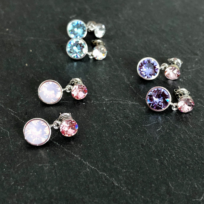 Juvela Swarovski crystal two tone tiered dangle earrings