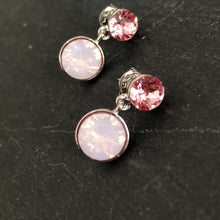 Load image into Gallery viewer, Juvela Swarovski crystal two tone tiered dangle earrings pink and light pink