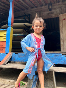 Batifolie Cahya powder blue chiffon batik trimmed kids beachwear beach kaftan in a mommy and me matching kaftan set