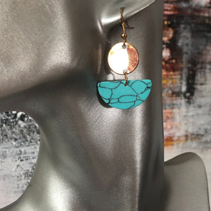 Mandi howlite natural stone fan shaped dangle earrings with gold accents in aqua