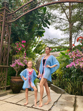 Load image into Gallery viewer, Batifolie Cahya powder blue chiffon batik trimmed short womens beachwear beach kaftan in a mommy and me matching kaftan set