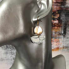 Load image into Gallery viewer, Mandi howlite natural stone fan shaped dangle earrings with gold accents in white