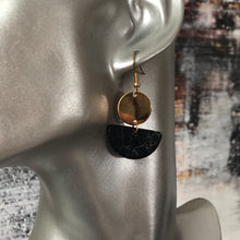 Load image into Gallery viewer, Mandi howlite natural stone fan shaped dangle earrings with gold accents in black