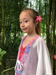 Batifolie Cahya white crepe chiffon batik trimmed long kids beachwear beach kaftan in a mommy and me kaftan set