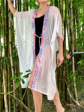Load image into Gallery viewer, Batifolie Cahya white crepe chiffon batik trimmed long womens beachwear beach kaftan in a mommy and me kaftan set