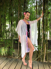 Load image into Gallery viewer, Batifolie Cahya white crepe chiffon batik trimmed long kids beachwear beach kaftan in a mommy and me kaftan set