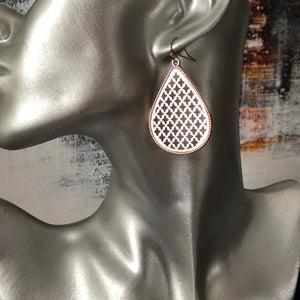 Roya ethnic inspired metallic tear drop dangle earrings in rose gold