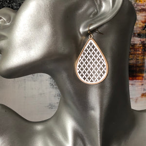 Roya ethnic inspired metallic tear drop dangle earrings in silver and gold