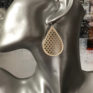 Roya ethnic inspired metallic tear drop dangle earrings in gold and silver