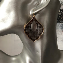 Load image into Gallery viewer, Naya ethnic inspired metallic tear drop earrings gunmetal and gold