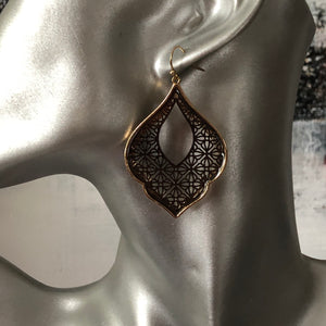 Naya ethnic inspired metallic tear drop earrings gunmetal and gold