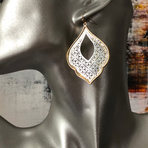 Naya ethnic inspired metallic tear drop earrings silver and gold