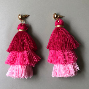 Deewani boho chic tiered ombre tassel earrings in pink