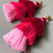 Load image into Gallery viewer, Deewani boho chic tiered ombre tassel earrings in pink