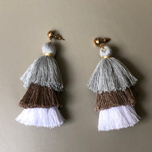 Load image into Gallery viewer, Deewani boho chic tiered ombre tassel earrings in nude