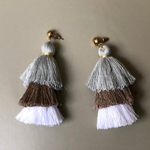 Deewani boho chic tiered ombre tassel earrings in nude