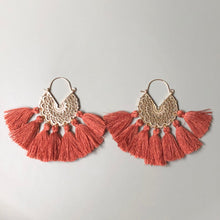 Load image into Gallery viewer, Deja boho chic crescent tassel earrings in rust