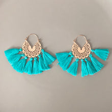 Load image into Gallery viewer, Deja boho chic crescent tassel earrings in sea green