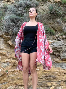 Keva abstract print gold ball trimmed womens beachwear resort wear beach kaftan