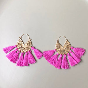 Deja boho chic crescent tassel earrings in purple