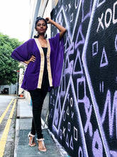 Load image into Gallery viewer, Neola royal purple chiffon gold saree trim womens beachwear resort wear beach kaftan