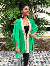 Load image into Gallery viewer, Neola palm green chiffon gold saree trim womens beachwear resort wear beach kaftan