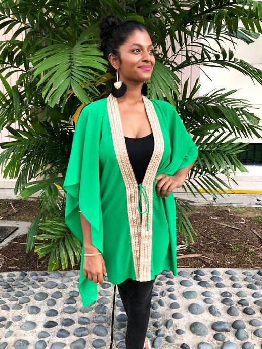 Neola palm green chiffon gold saree trim womens beachwear resort wear beach kaftan