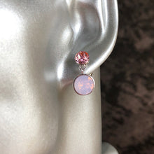 Load image into Gallery viewer, Juvela Swarovski crystal two tone tiered dangle earrings pink and light pink
