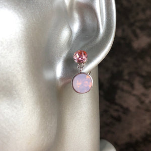 Juvela Swarovski crystal two tone tiered dangle earrings pink and light pink