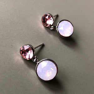 Juvela Swarovski crystal two tone tiered dangle earrings pink and light pink