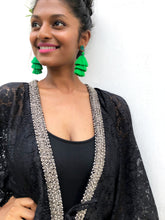Load image into Gallery viewer, Hera lack lace womens beachwear beach kaftan cover up with hand sewn silver metallic beaded trim