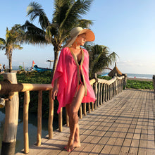 Load image into Gallery viewer, Faberge neon pink rose gold and gold trimmed womens beachwear beach kaftan