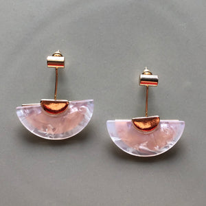 Kikuko marbled resin fan lightweight boho glam dangle earrings in cream