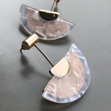 Load image into Gallery viewer, Kikuko marbled resin fan lightweight boho glam dangle earrings in cream