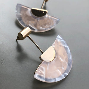 Kikuko marbled resin fan lightweight boho glam dangle earrings in cream