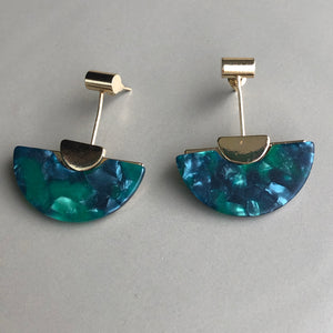 Kikuko marbled resin fan lightweight boho glam dangle earrings in green